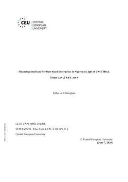 Financing Small and Medium Sized Enterprises in Nigeria in Light of UNCITRAL