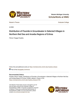 Distribution of Fluoride in Groundwater in Selected Villages in Northern Red Sea and Anseba Regions of Eritrea