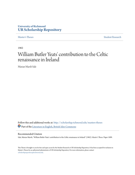 William Butler Yeats' Contribution to the Celtic Renaissance in Ireland Marian Marsh Sale