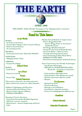 APRIL 2008 the EARTH - Online Monthly Newspaper of the “Ringing Cedars” Movement