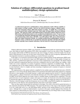 Solution of Ordinary Differential Equations in Gradient-Based Multidisciplinary Design Optimization