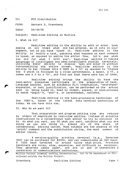 MTB Distribution FROM: Bernard S. Greenberg Date: Subject: Real-Time