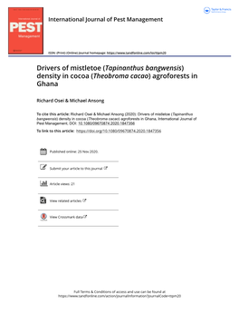 Drivers of Mistletoe (Tapinanthus Bangwensis) Density in Cocoa (Theobroma Cacao) Agroforests in Ghana