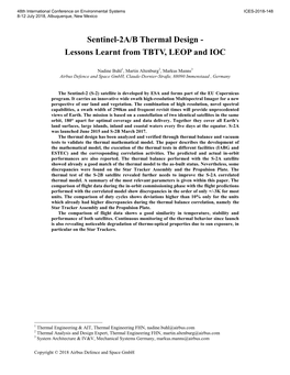 Sentinel-2A/B Thermal Design - Lessons Learnt from TBTV, LEOP and IOC