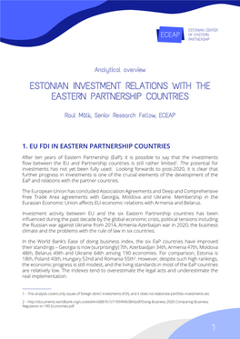 Estonian Investment Relations with the Eastern Partnership Countries