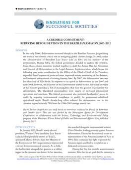 Reducing Deforestation in the Brazilian Amazon, 2003-2012