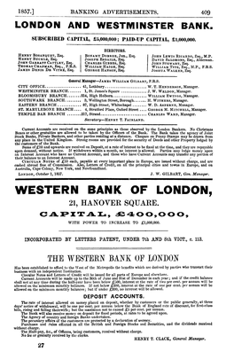 Western Bank of London, 21, Hanover Square