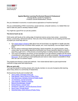 Applied Machine Learning Pre-Doctoral Research Professional Chicago Booth | Center for Applied AI Professor Sendhil Mullainathan, Director