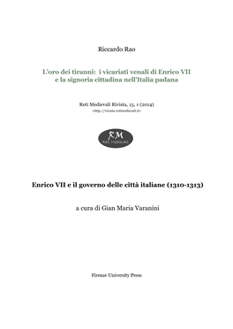 L'oro Dei Tiranni: I Vicari Venali Di Enrico