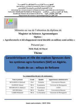 (SAF) En Algérie. Etude De Cas : Wilaya De