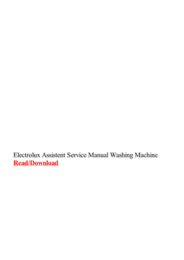 Electrolux Assistent Service Manual Washing Machine