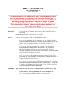 Ethics Opinion KBA E-416 Issued: March 2001