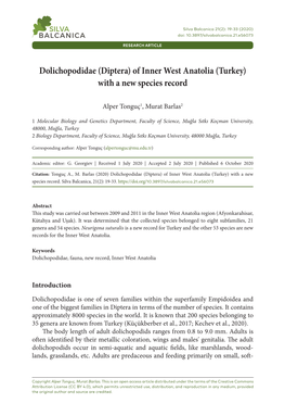 Diptera) of Inner West Anatolia (Turkey) with a New Species Record