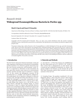 Research Article Widespread Oceanospirillaceae Bacteria in Porites Spp