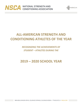 All-American Strength and Conditioning Athletes of the Year 2019 – 2020 School Year