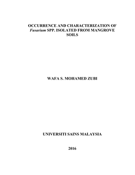 OCCURRENCE and CHARACTERIZATION of Fusarium SPP