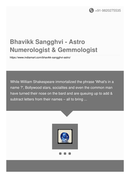 Bhavikk Sangghvi - Astro Numerologist & Gemmologist