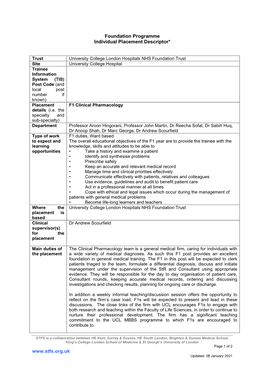 Foundation Programme Individual Placement Descriptor*