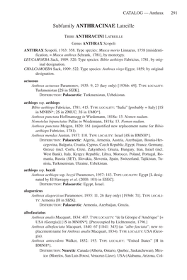 Subfamily ANTHRACINAE Latreille