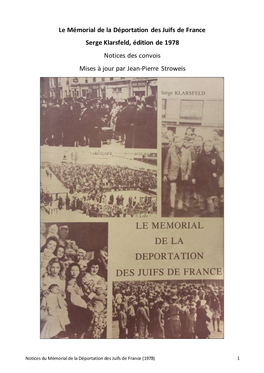 Le Mémorial De La Déportation Des Juifs De France Édition 1978