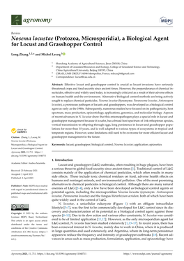 Nosema Locustae (Protozoa, Microsporidia), a Biological Agent for Locust and Grasshopper Control