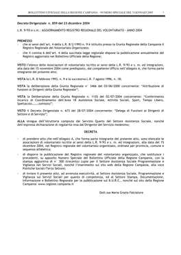 Decreto Dirigenziale N. 859 Del 23 Dicembre 2004 LR 9/93 E Sm