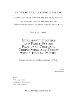 Intra-Party Politics and Party System Factional Conflict, Cooperation and Fission Within Italian Parties