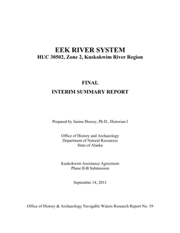 EEK RIVER SYSTEM HUC 30502, Zone 2, Kuskokwim River Region