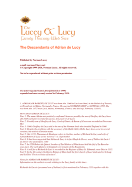 The Descendants of Adrian De Lucy by Norman Lucey