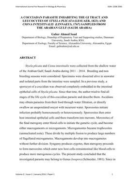 And Ciona Intestinalis (Linnaeus, 1767) Sampled from the Arabian Gulf (Saudi Arabia)