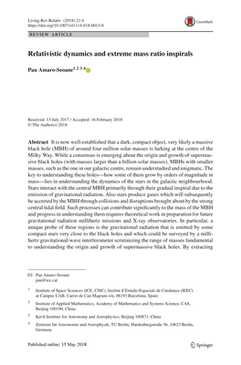 Relativistic Dynamics and Extreme Mass Ratio Inspirals