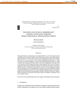 Negation and Lexical Morphology Across Languages: Insights from a Trilingual Translation Corpus