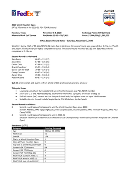 2020 Vivint Houston Open (9Th of 50 Events in the 2020-21 PGA TOUR Season) Houston, Texas November 5-8, 2020 Fedexcup Points: 5