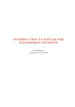 Introduction to Matlab for Engineering Students