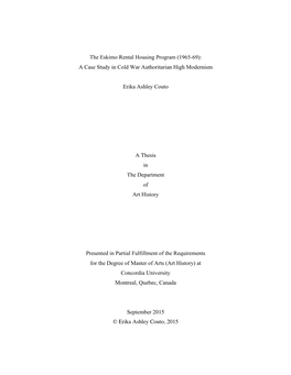 The Eskimo Rental Housing Program (1965-69): a Case Study in Cold War Authoritarian High Modernism