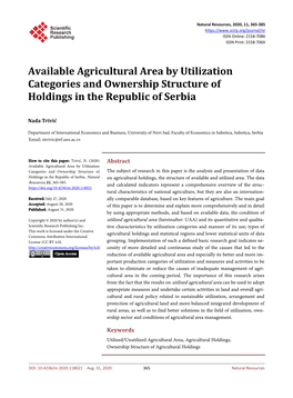 Available Agricultural Area by Utilization Categories and Ownership Structure of Holdings in the Republic of Serbia