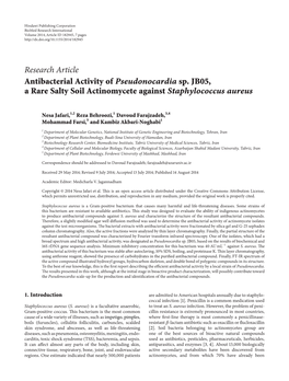 Antibacterial Activity of Pseudonocardia Sp. JB05, a Rare Salty Soil Actinomycete Against Staphylococcus Aureus