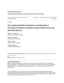 The Longhorned Beetles (Coleoptera: Cerambycidae) of Tennessee: Distribution of Species, Seasonal Adult Activity, and New State Records