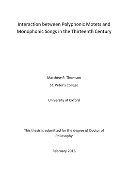 Interaction Between Polyphonic Motets and Monophonic Songs in the Thirteenth Century