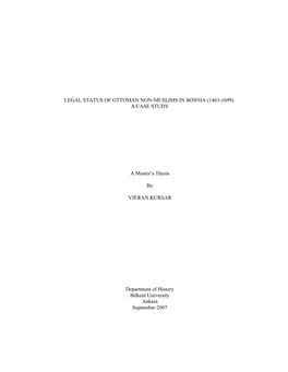 Legal Status of Ottoman Non-Muslims in Bosnia (1463-1699) a Case Study