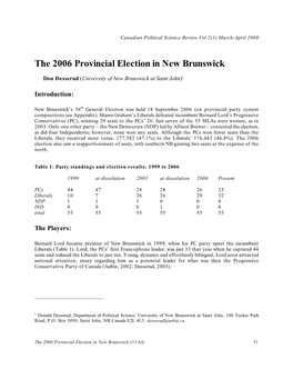 The 2006 Provincial Election in New Brunswick