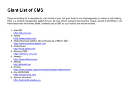 Giant List of CMS