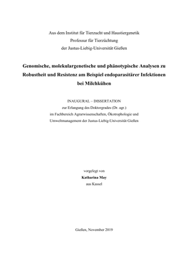 Genomische, Molekulargenetische Und Phänotypische Analysen Zu Robustheit Und Resistenz Am Beispiel Endoparasitärer Infektionen Bei Milchkühen