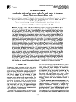 A Molecular Stable Carbon Isotope Study of Organic Matter in Immature Miocene Monterey Sediments, Pismo Basin