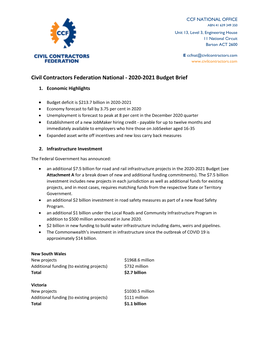 2020-2021 CCF National Federal Budget Brief