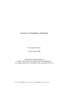 Lectures on Symplectic Geometry