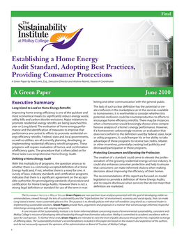 Establishing a Home Energy Audit Standard, Adopting Best Practices