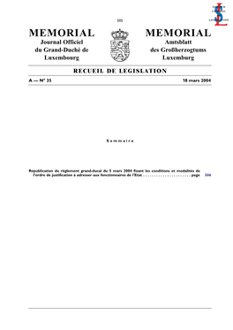 Republication Du Règlement Grand-Ducal Du 5 Mars 2004 Fixant Les Conditions Et Modalités De L’Ordre De Justification À Adresser Aux Fonctionnaires De L’Etat