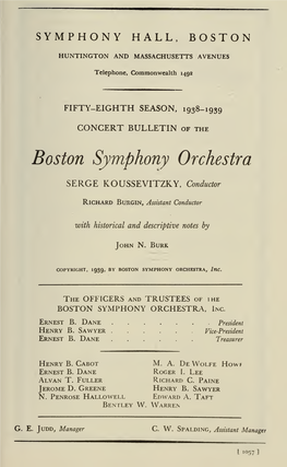 Boston Symphony Orchestra Concert Programs, Season 58