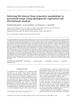 Inferring Life History from Ovipositor Morphology in Parasitoid Wasps Using Phylogenetic Regression and Discriminant Analysis